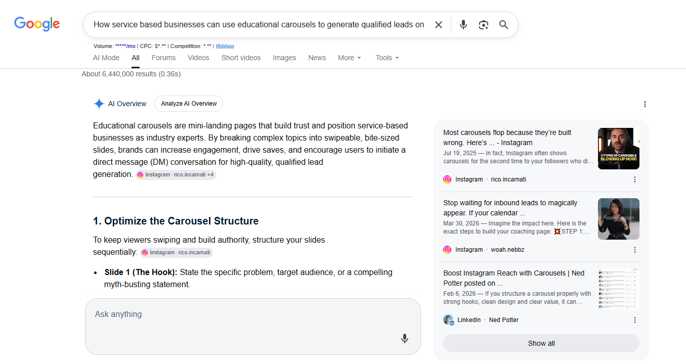 AI search results