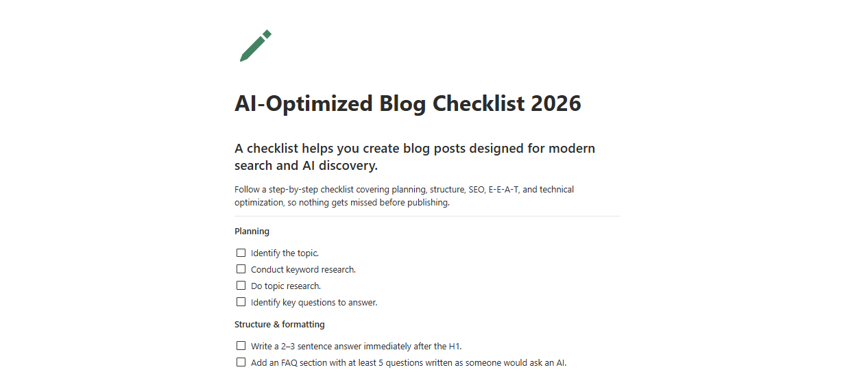 checklist for blogs